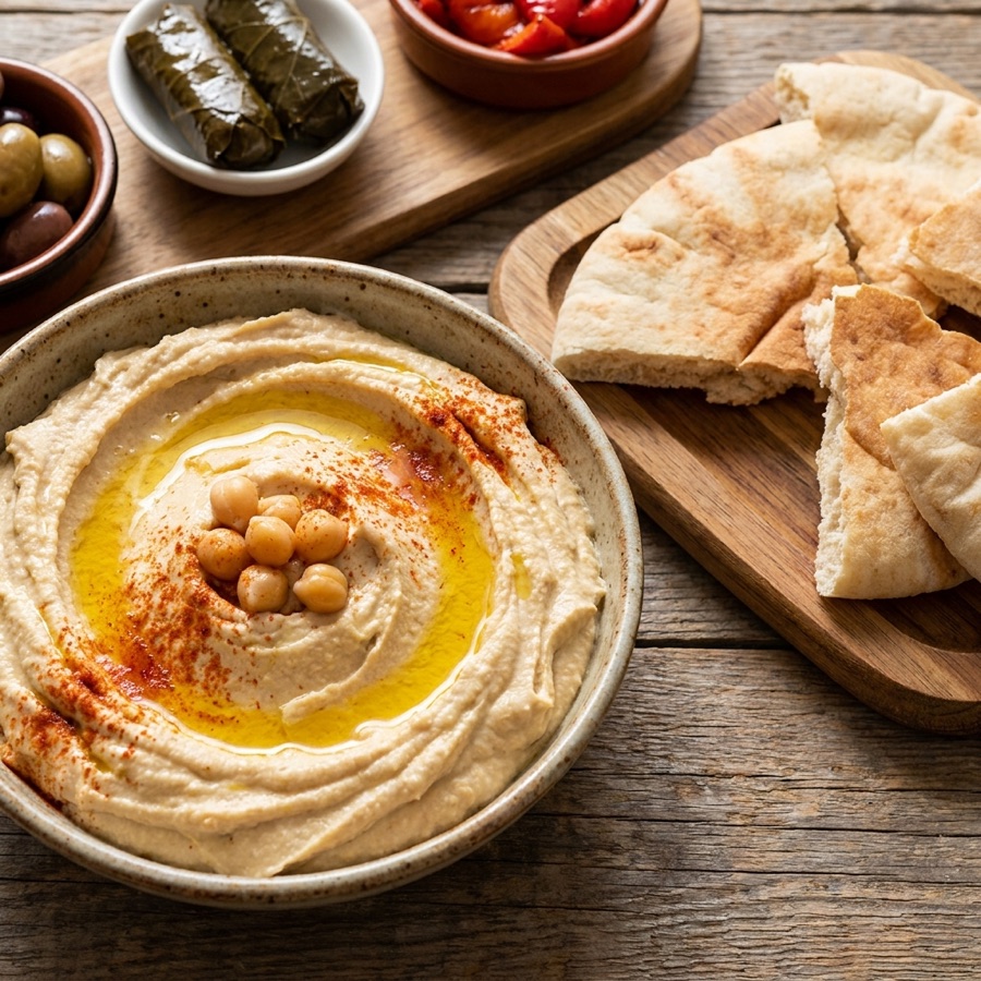 House-made hummus with olive oil and paprika