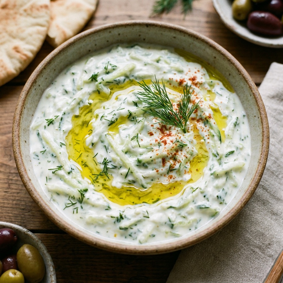 Tzatziki with cucumber, garlic and dill